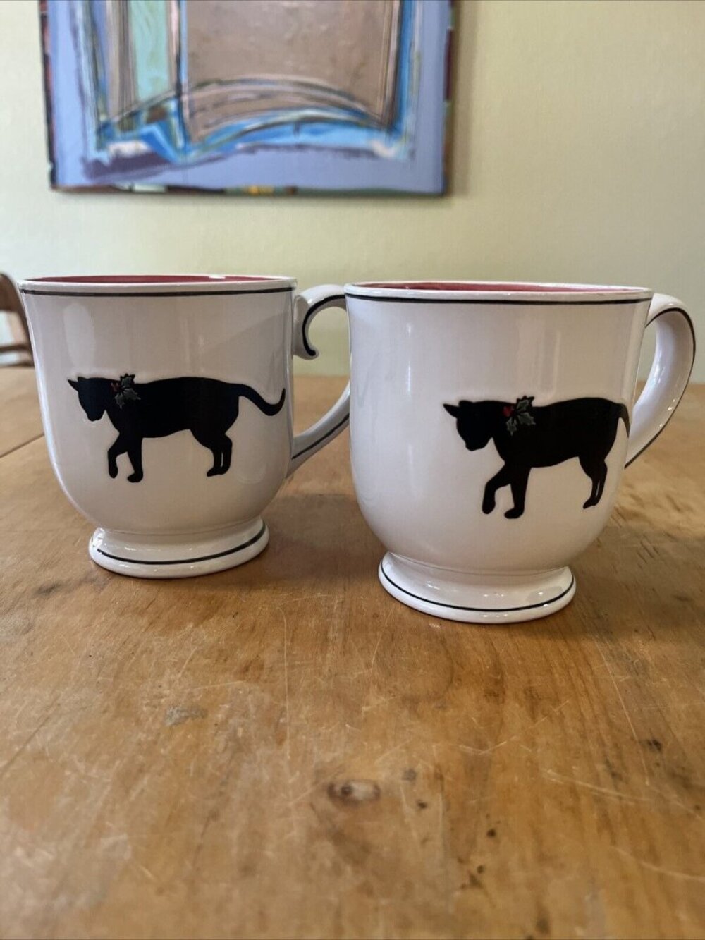 Spectrum Ceramic Set Of 2 Large Coffee Mug 16oz with Cat & Christmas Holly